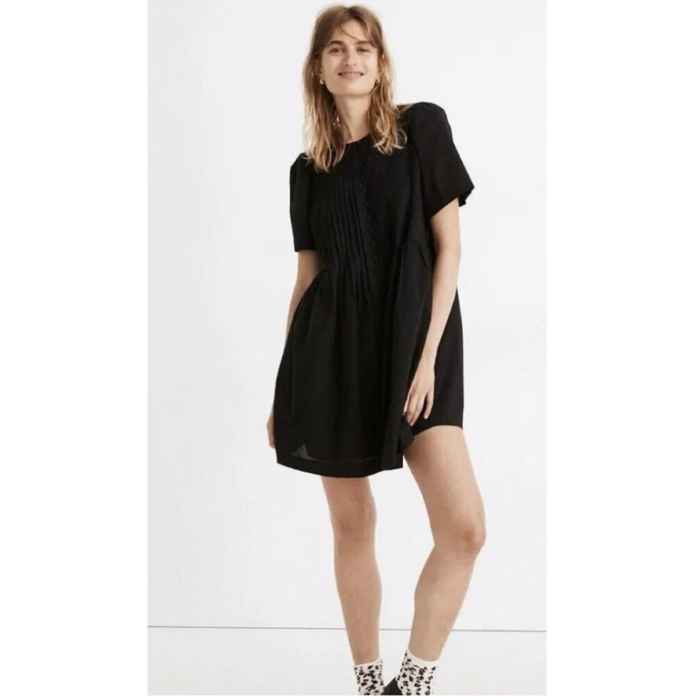Madewell Lace Trim Pintuck Button Front Mini Dress Black size XXL in Black - Picture 1 of 5